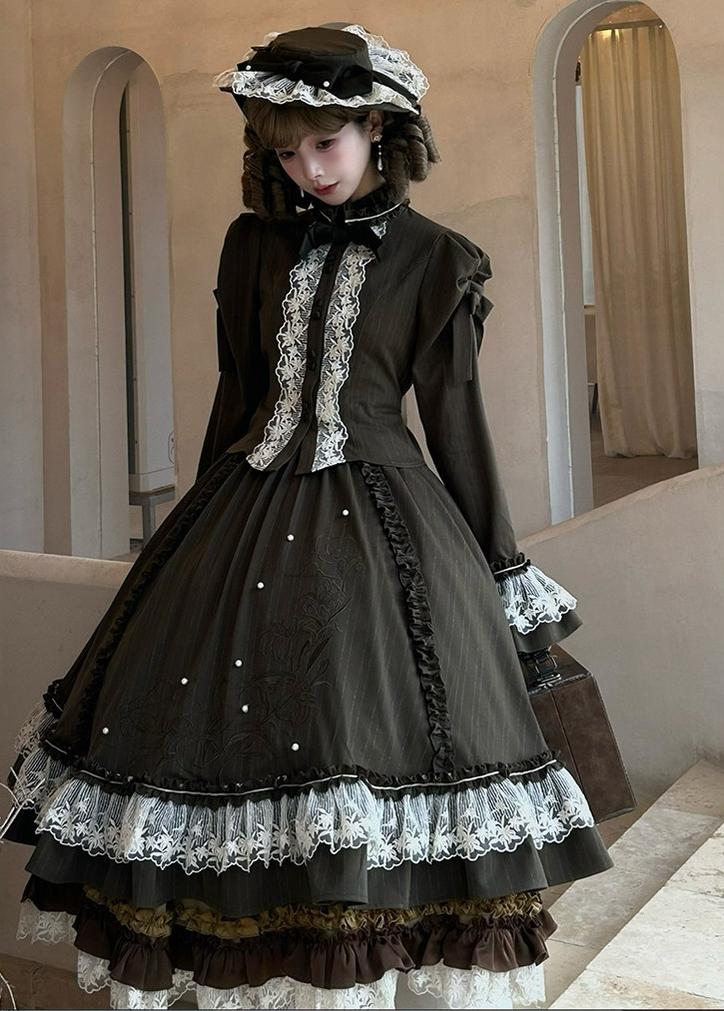 Embroidered Classic Lolita OP Dress, Lace Trim Shirt and Accessories - image 4