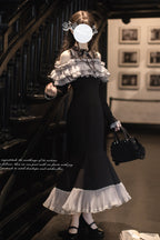 Night Cherry Blossoms Sweet Elegant Lolita Fishtail OP Dress in Black - image 5