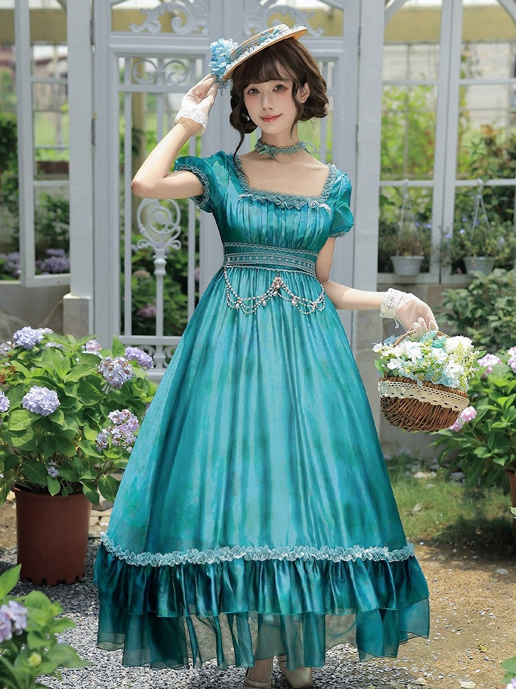 Teal Ruffle Classic Lolita OP Dress Set with Coordinating Accessories - image 1