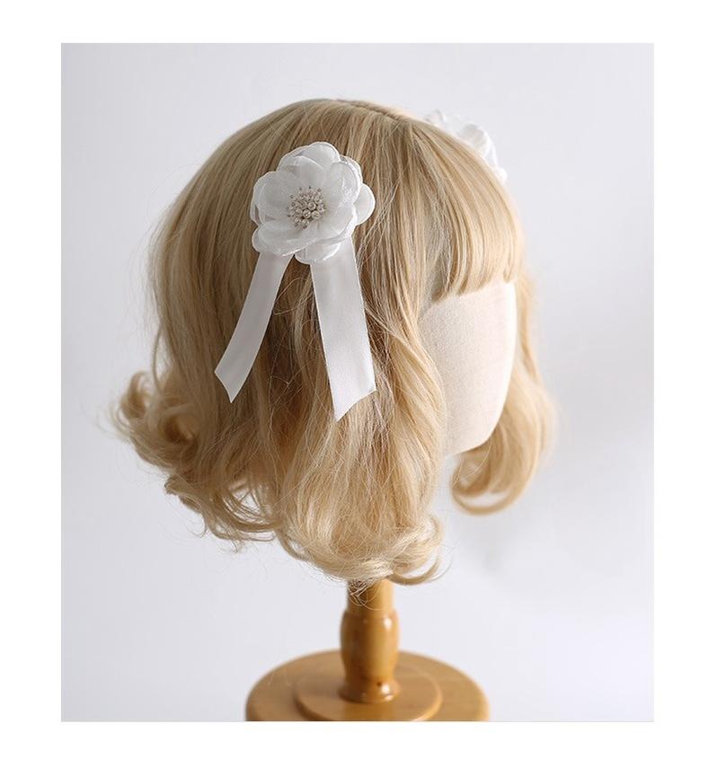 Xiaogui Classic Lolita Pure White Hairband, BNT, Top Hat and Flower Clips - image 8