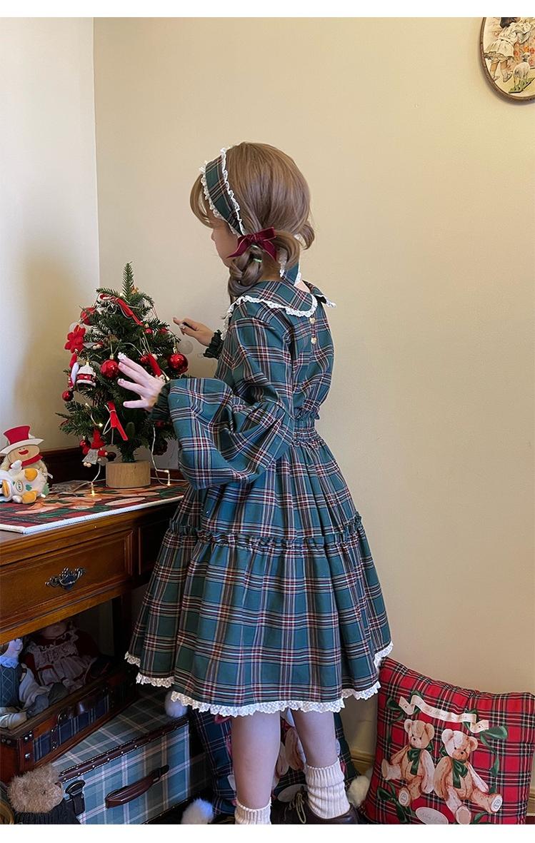 Christmas Vintage Lolita Skirts Doll Collar Blouse Plaid Skirt Set - image 27