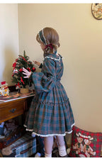 Christmas Vintage Lolita Skirts Doll Collar Blouse Plaid Skirt Set - image 27