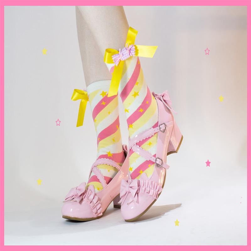 Macaron Lolita Cute Stripe Socks - image 32
