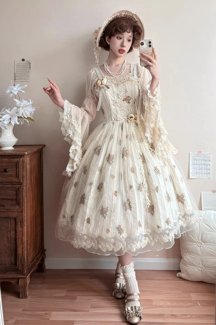 Chloris - Floral Embroidered Sweet Lolita JSK Dress in Apricot - image 4