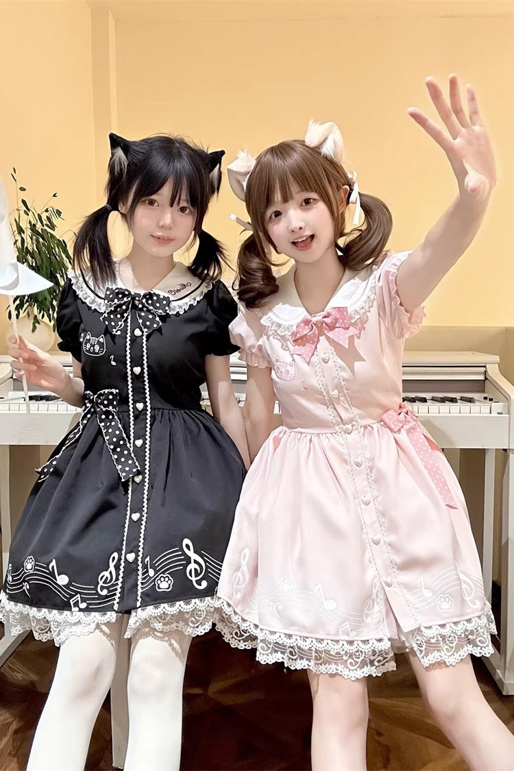 Melody Kitty - Sweet Lolita Short-Sleeve OP Dress in Black - image 7