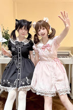 Melody Kitty - Sweet Lolita Short-Sleeve OP Dress in Black - image 7