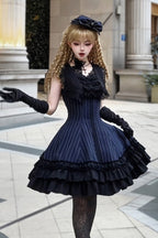 Escape - Double-Layered Jacquard Striped Printed Ruffled Slim Gothic Lolita JSK Dress 3 Colors - image 7