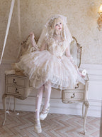 Champagne Illusion Neckline Princess Lolita JSK Dress Full Set - image 13