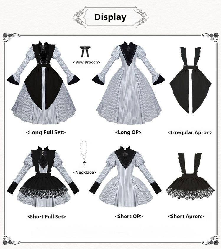 Nocturne SP - Striped Gothic Lolita OP Twin Lolita Dress with Apron and Accessories - image 33