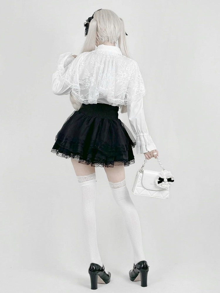 Jet Black High-Rise Skirt with Lace Hem - AMAHAKAWA - image 6