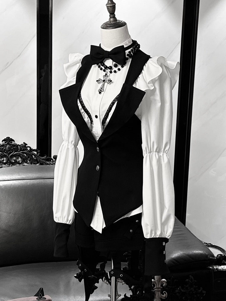 Gothic Tailcoat Waistcoat with Pompoms and Back Lacing - Shi Zhi Mao - image 1