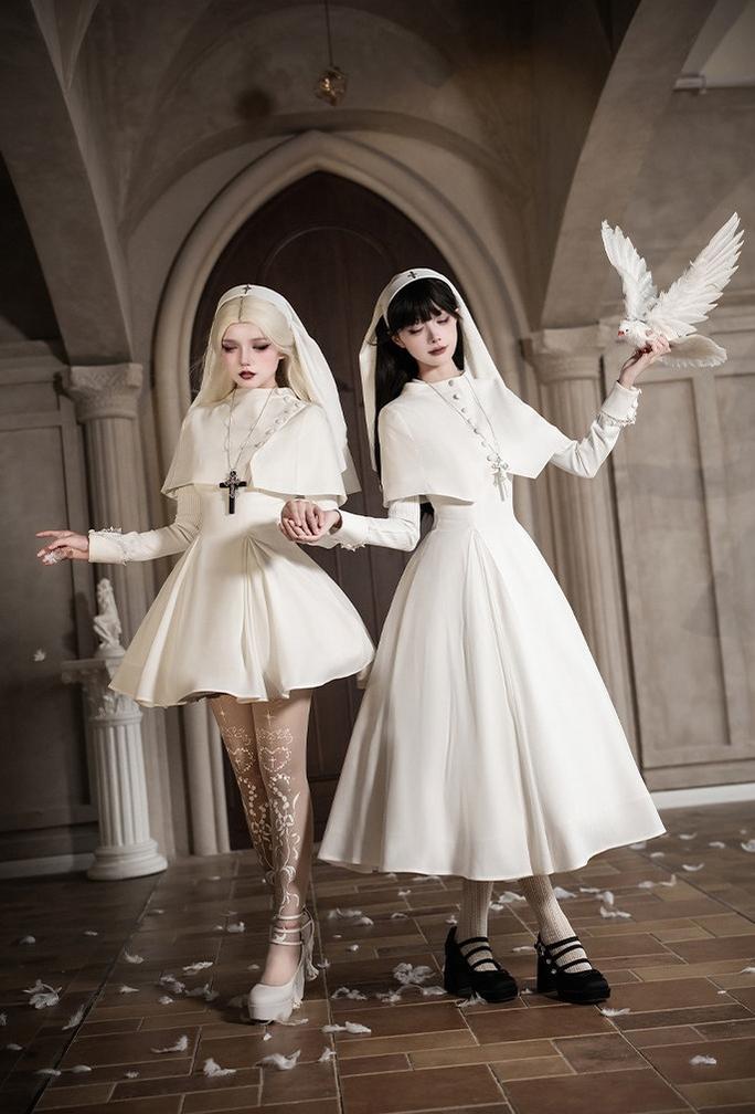 Nihil - Gothic Nun Lolita OP Dress, Irregular Hem Cape and Accessories - image 21