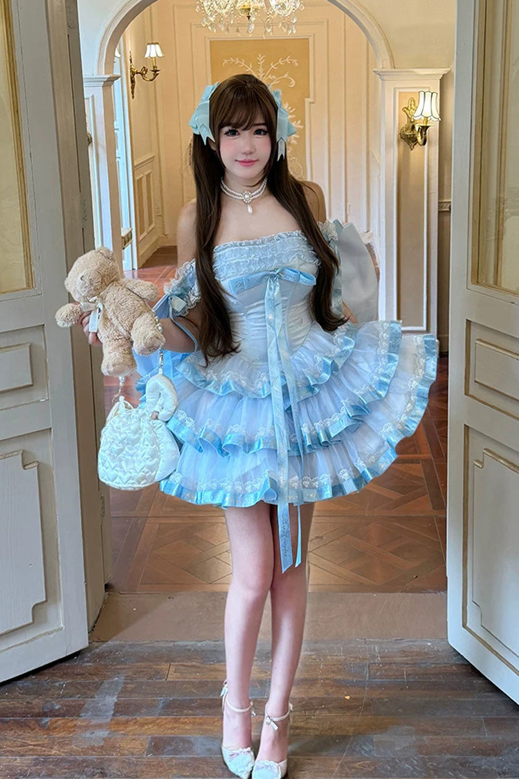 Princess Ribbon - Off Shoulder Triple-Layered Ruffle Bowknot Sweet Lolita Dress - image 5