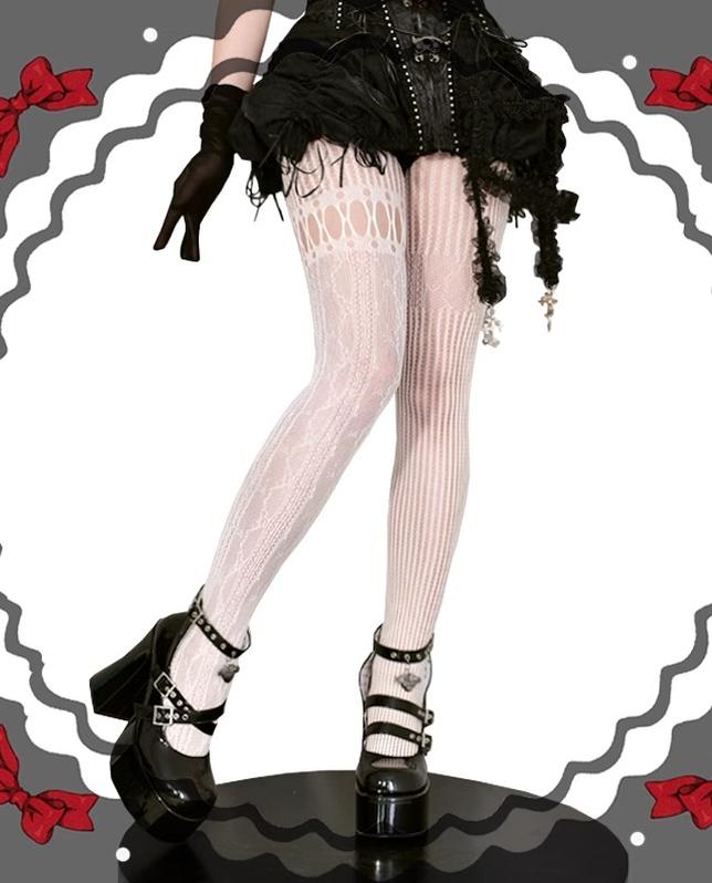 Wuxiaoliu Asymmetric Gothic Lolita Fishnet Pantyhose - image 7
