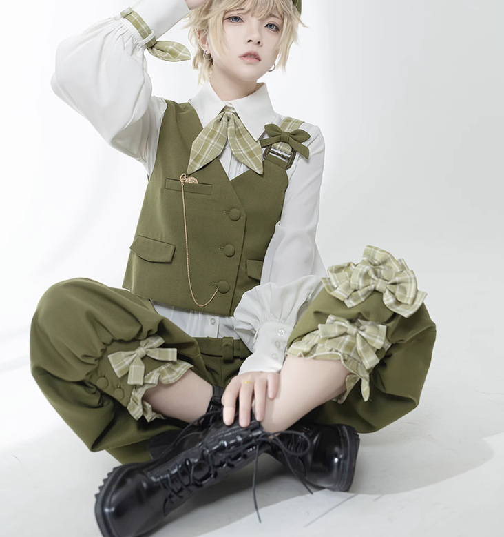 Secret Morning Paper - Ouji Lolita Shirt, Matcha Green Capri Pants Collection - image 8