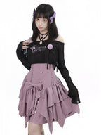 Black Flare-Sleeve Cropped Knit Top with Butterfly Print & Rose - PINK SAVIOR - image 2