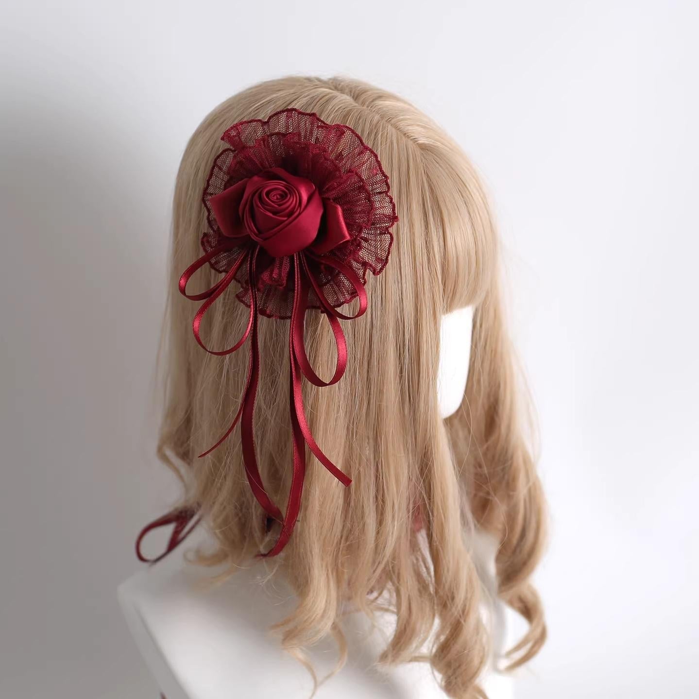 Dark Red Gothic Lolita Headdresses and Floral Veils - image 2