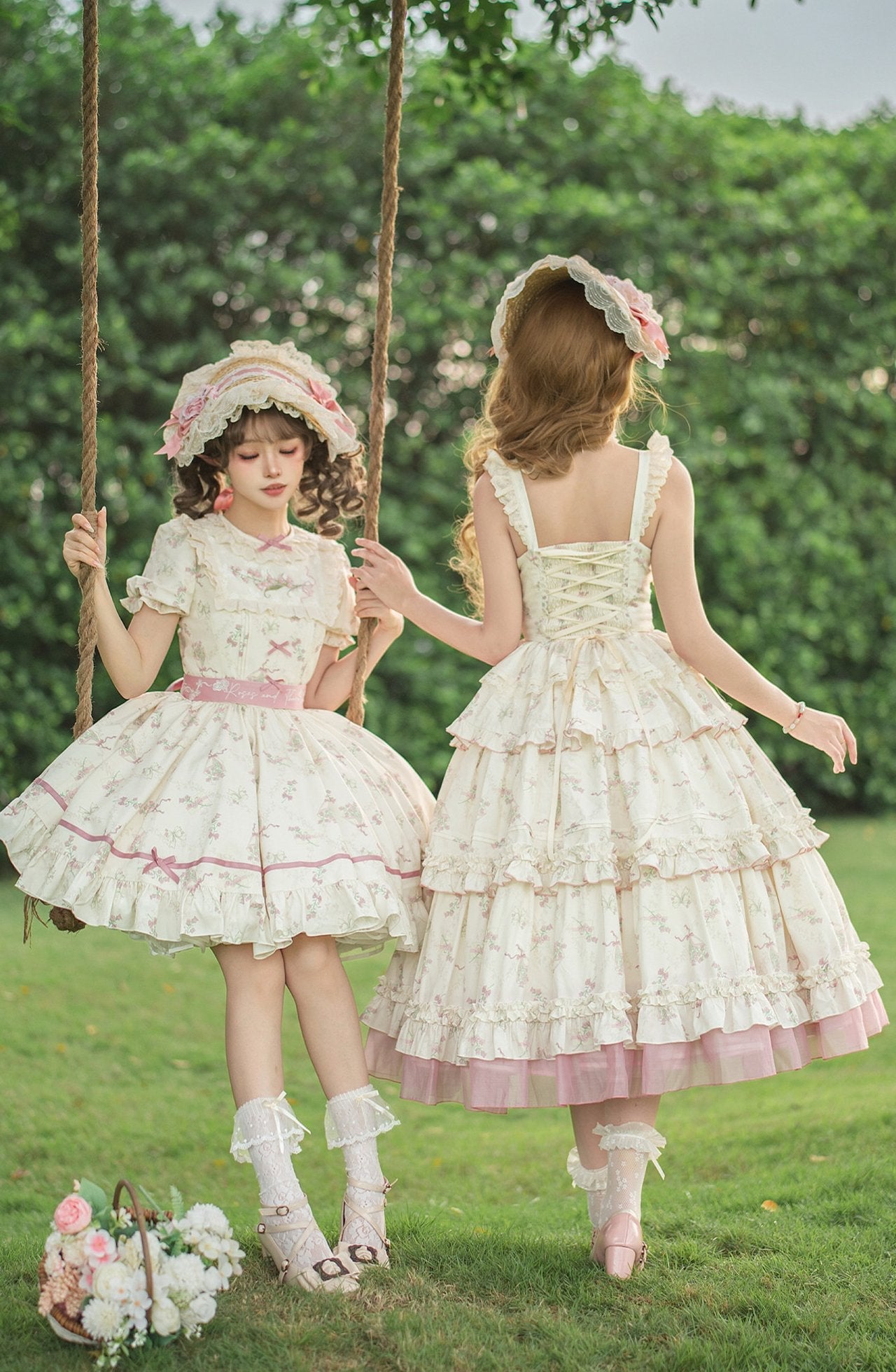 Fragrant Old Dream - Pink Bellflower Lolita OP and JSK Dress - image 12