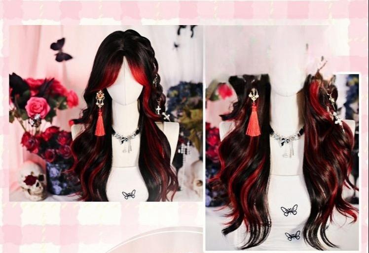 Bathing Flames - Red & Black Highlighted Gothic Lolita Wig - image 4
