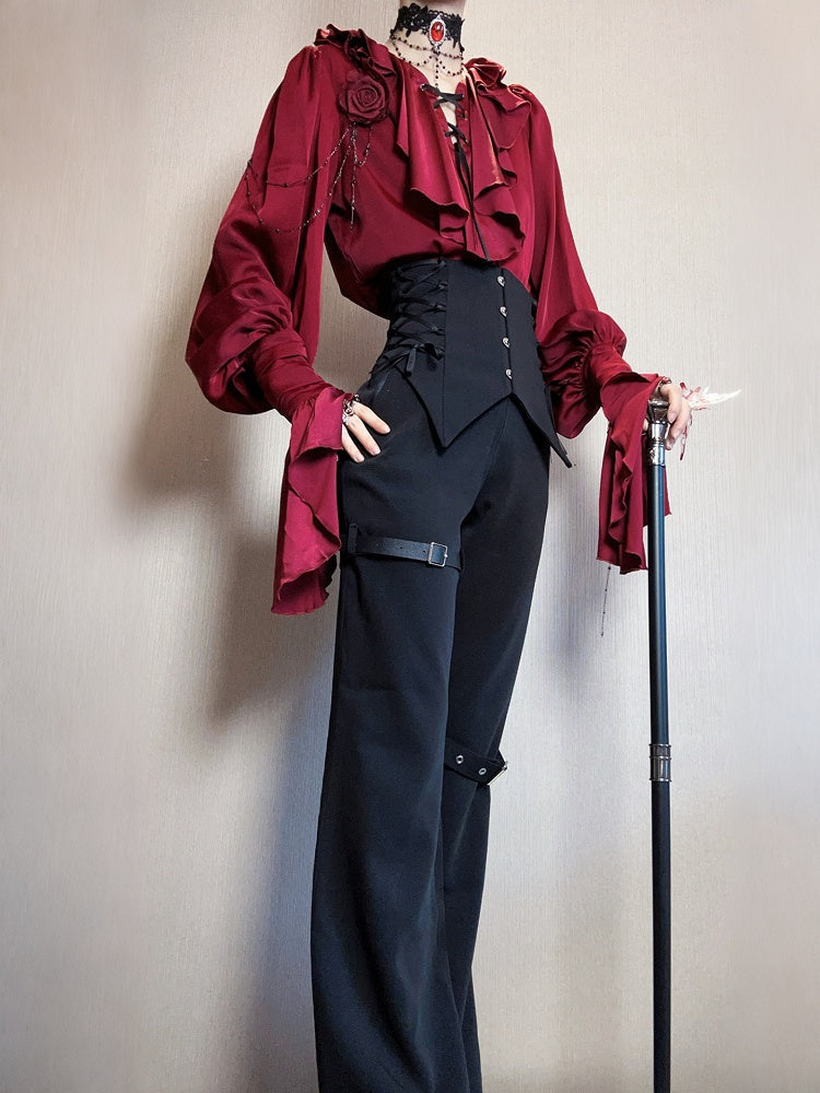 Regal V-Neck Shirt and Corset Pants Set - Shi Zhi Mao - image 11