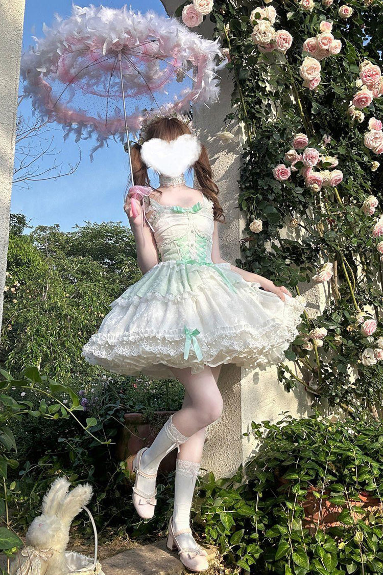 Leiffu - Sleeveless Ruffle Bowknot Lace Lace-Up Sweet Ballet Lolita JSK Dress - image 4