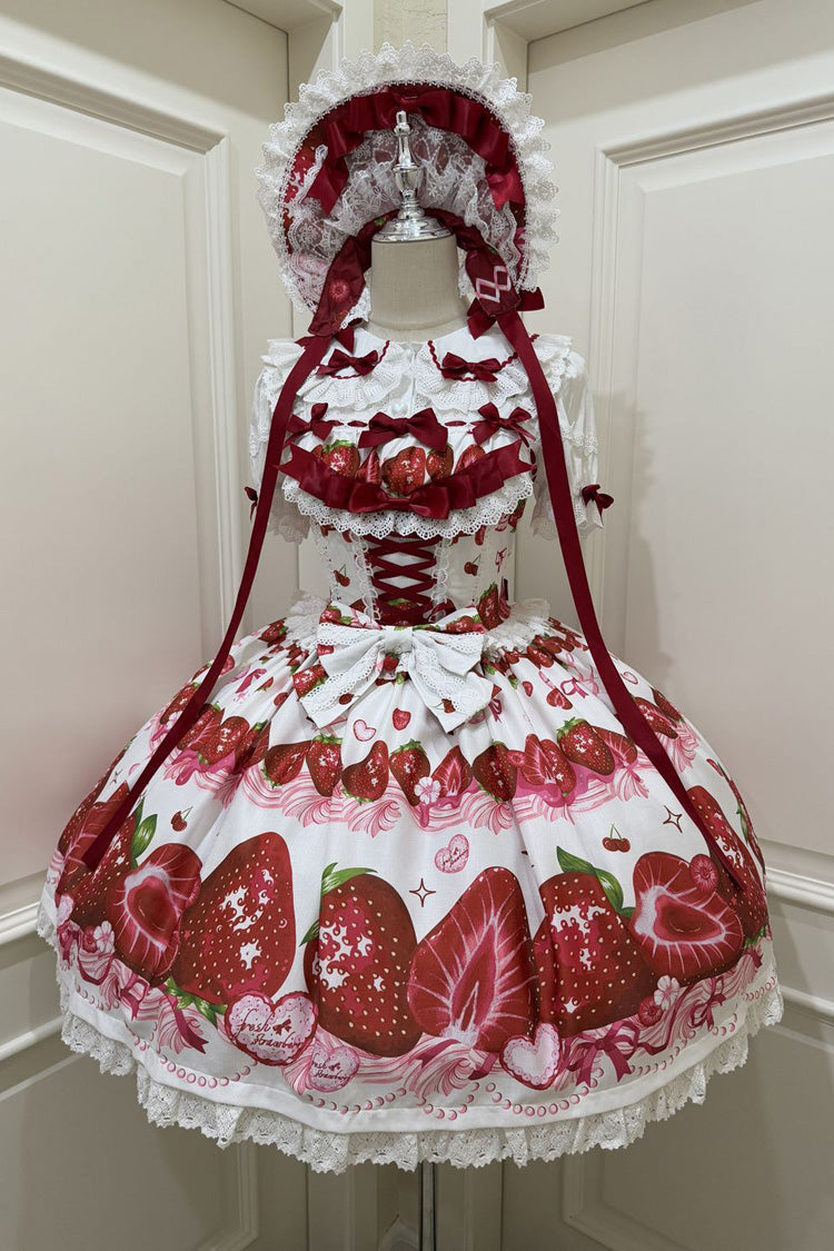 Sweet Berry Tale Strawberry Print Ruffle Bowknot Lace Sweet Lolita JSK Dress - image 2