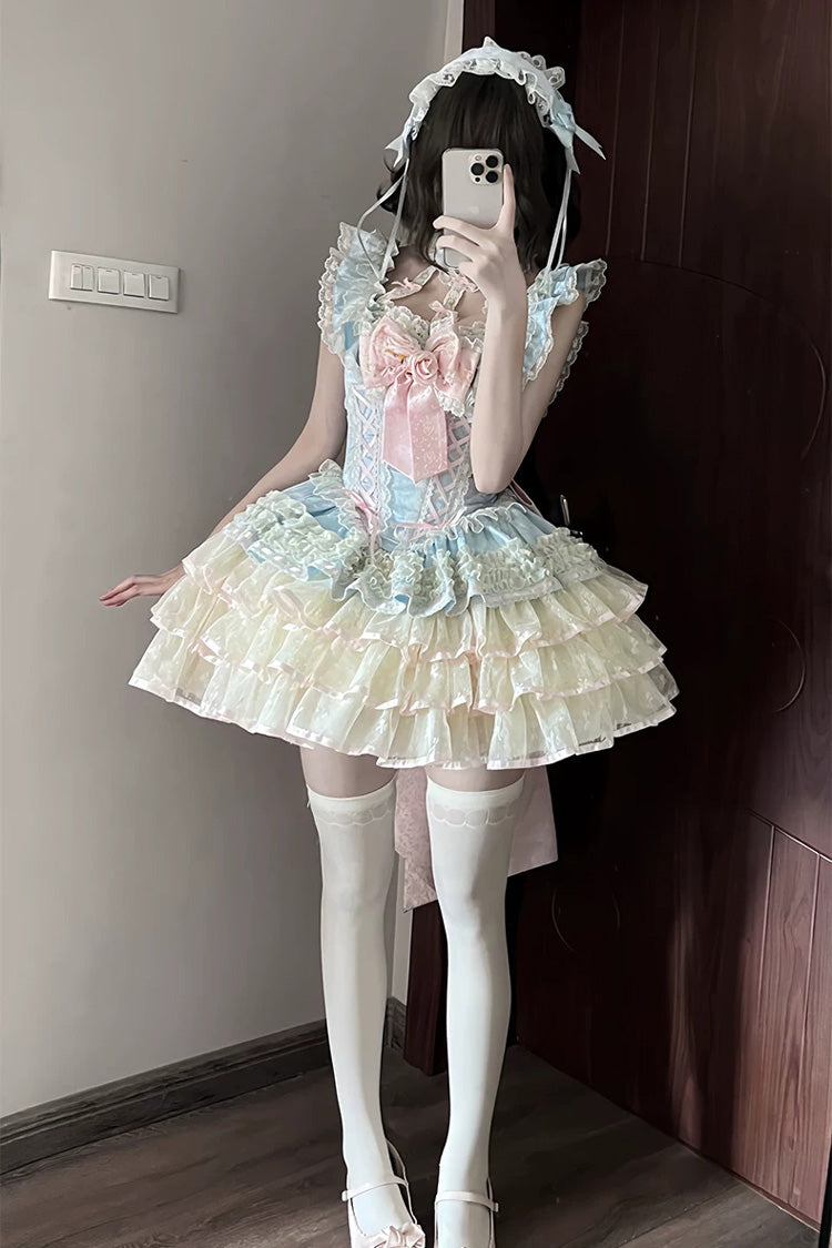Flower Language of Eros - Halterneck Multi-Layered Ruffle Bowknot Rose Lace Lace-Up Sweet Ballet Lolita JSK Dress - image 5