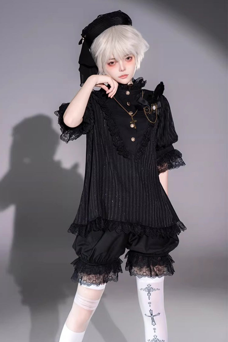 Black Gothic Ouji Lolita Top, Shorts and Scarf Set in 2 Sleeve Versions - image 10