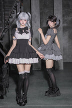 Square Collar Off Shoulder Short Sleeves Triple-Layered Bow Vintage Cool Lolita Dress - image 5