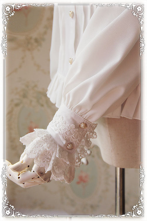Fragrance - Lace Ruffle Pin Tucks Classic Lolita Blouse - image 5