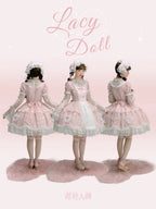 Lacy Doll - Pink Rhinestone Lace Lolita OP Dress and Accessories - image 2