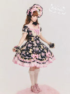 Be My Sweetheart Bear Bunny Floral Print Fitted Sweet Lolita OP Dress - image 4