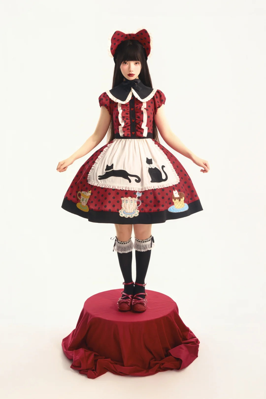 Teacup Cat - Vintage Polka-Dot Lolita OP Set - image 6