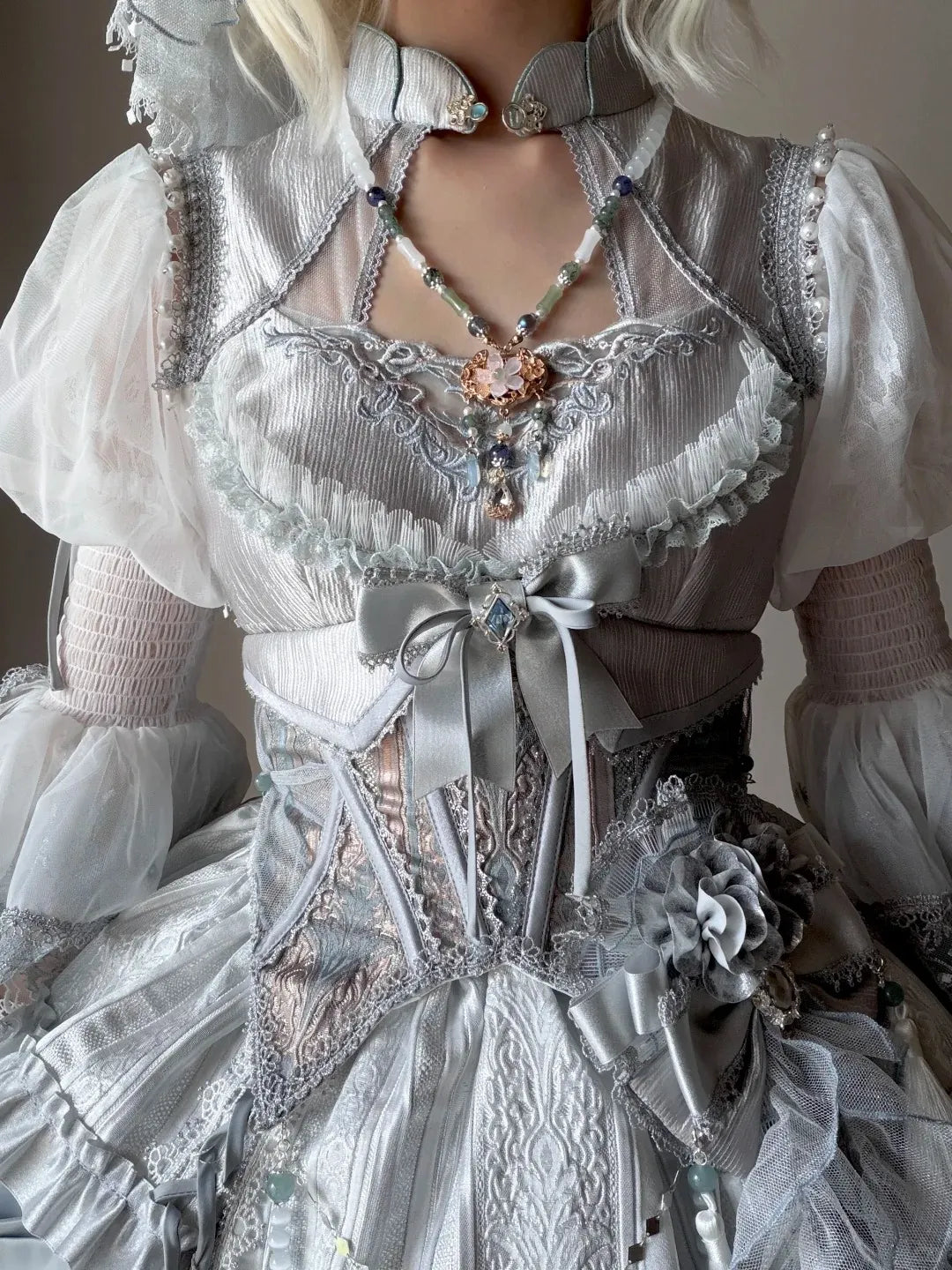 Candle Dragon Spirit - Fantasy White-Silver Lolita JSK Set - image 4