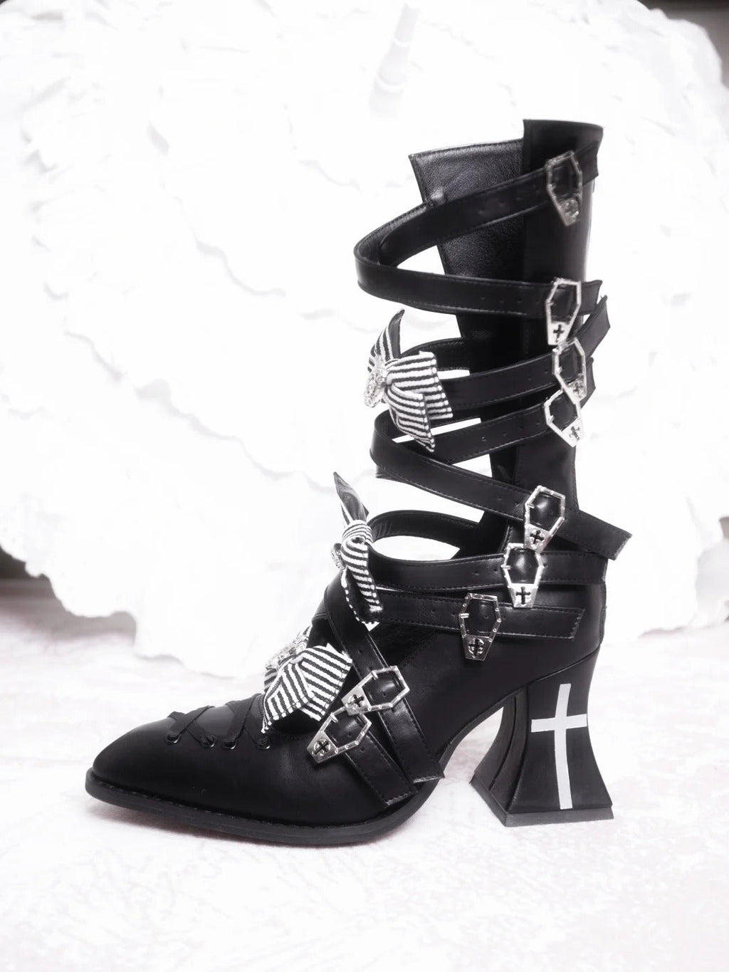 Moon Crow - Gothic Lace-Up Half-Cutout Boots - image 6
