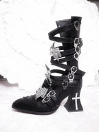 Moon Crow - Gothic Lace-Up Half-Cutout Boots - image 6