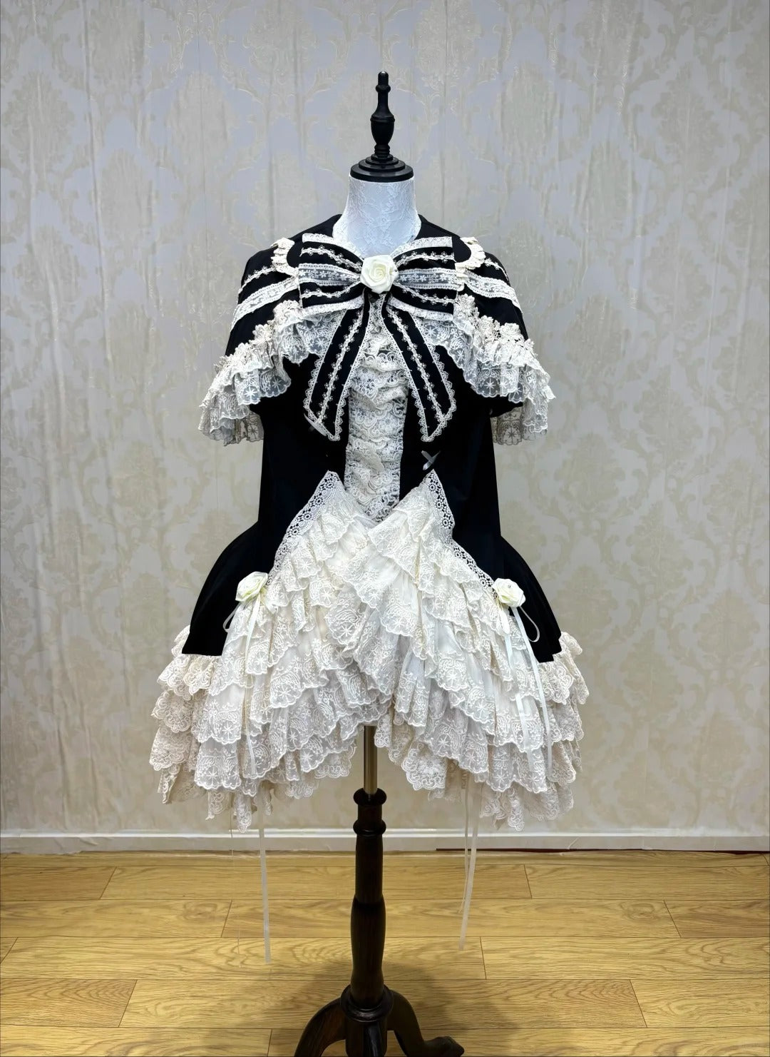 Silver Butterfly Amber - Black Gothic Lolita OP Full Set - image 10