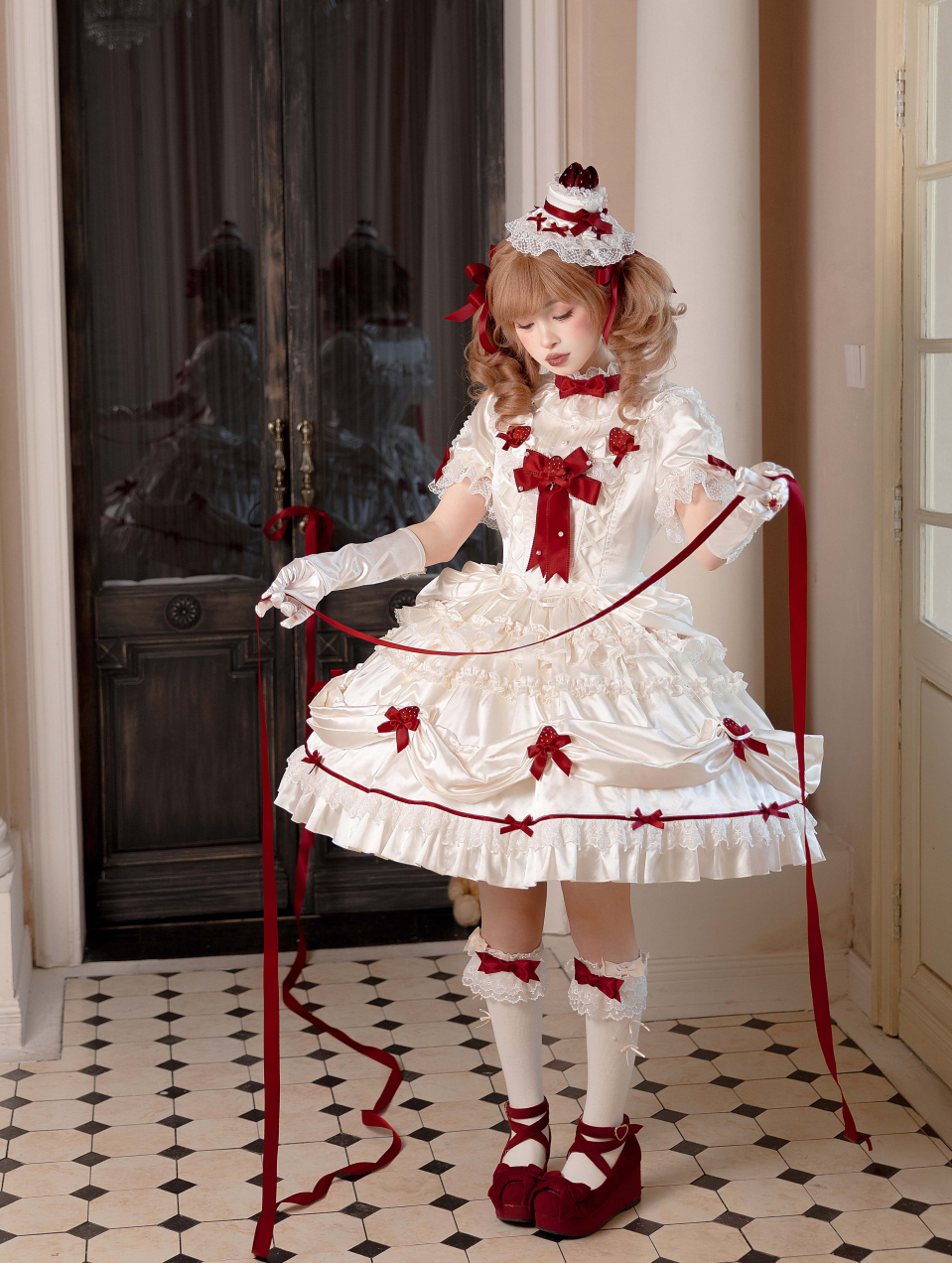 Paria Cream Strawberry Satin Lolita OP Dress and Accessories - image 29