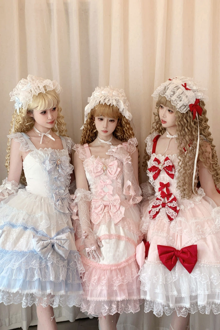 Flower Dream Isle - Square Collar Multi-Layered Ruffled Bow Lace Sweet Lolita JSK Dress - image 13