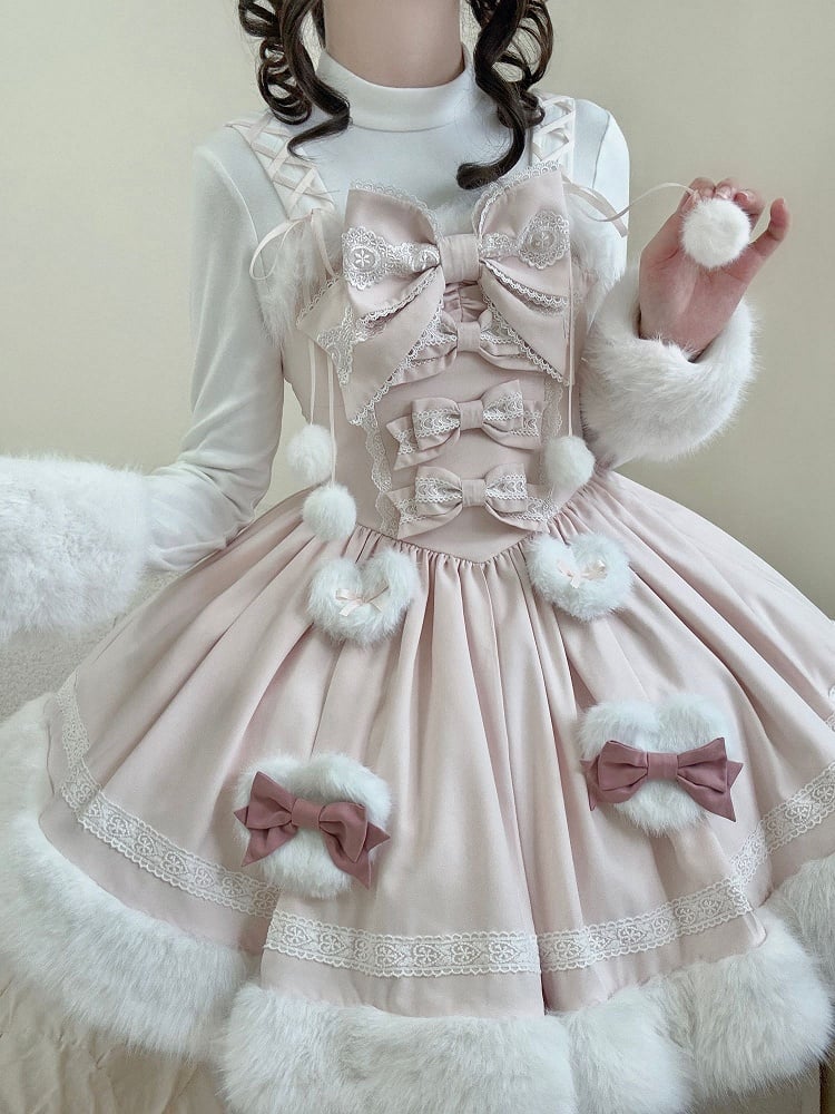 Bunny Ears Hooded Cape - Sweet Lolita Pink & White Faux Fur Dress and Accessories - image 3