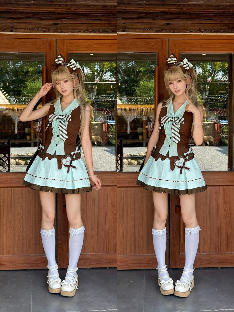 Mint Cocoa Bow Sleeveless Top and Ruffle Lace Skirt Set - image 3