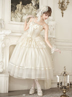Creamy Boned Waist Elegant Long JSK Dress and Accessory Set - image 3