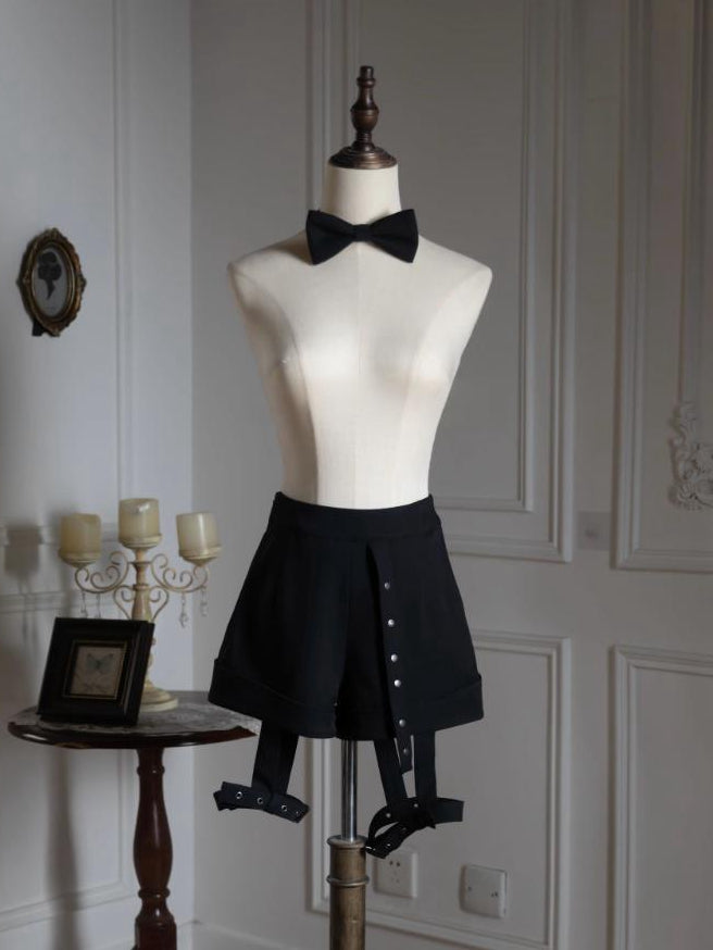 Ouji Style Black Shorts with Buckle Straps - Shi Zhi Mao - image 1