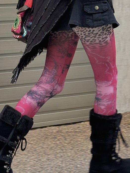 Red Star Leopard Print Lace Trim Tights - Kawaii Cute Legwear - image 3