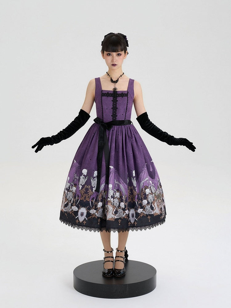 Purple Skeleton and Cross Print Gothic Lolita JSK - image 7