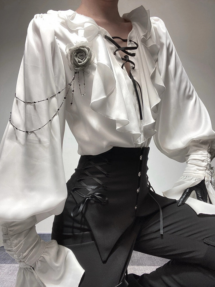 Ivory Cascading Ruffle Shirt with Gray Floral Chains - Shi Zhi Mao - image 7