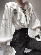 Ivory Cascading Ruffle Shirt with Gray Floral Chains - Shi Zhi Mao - image 7