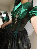 Green Rosette and Skull Print Gothic Corset JSK - image 10