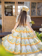 Flower Rabbit Bear - Country Lolita Tiered Skirt Dress, Floral & Bear Print and Accessories - image 5