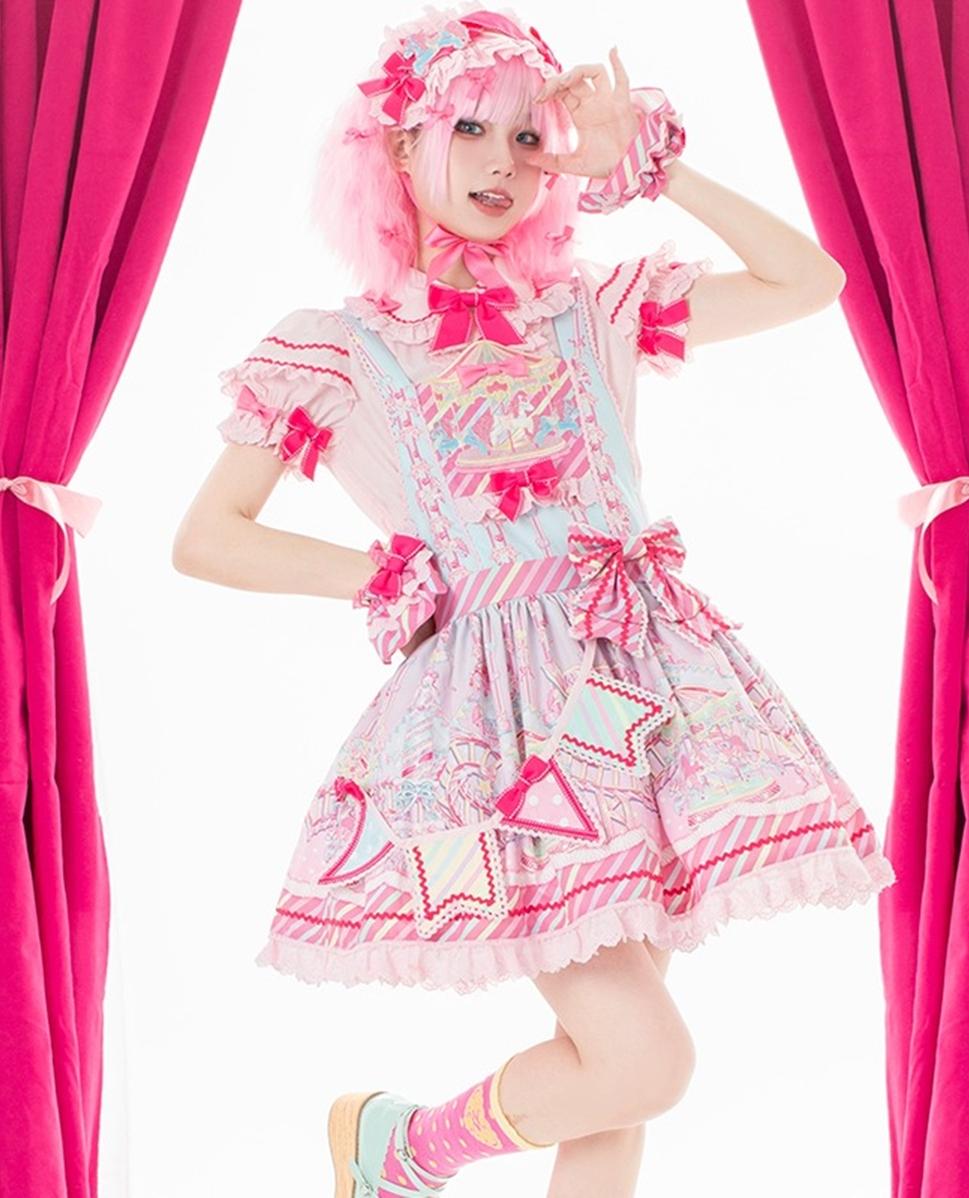 Candy Park - Sweet Lolita Carnival Print JSK, Salopette and Accessories - image 4